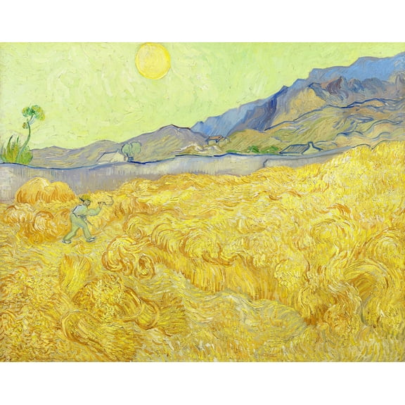 Wheatfield with A Reaper by Vincent van Gogh - 12" x 18" Art Print Wall Decor