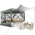 thumbnail image 4 of COBIZI 12x12 Pop up Gazebo 6-Sided Screen House Tent for Camping, Outdoor Canopy Tent with Removable Roof&Mosquito Netting, Portable Hub Tent with Carrying Bag and Ground Stakes, Gray(Upgraded), 4 of 13