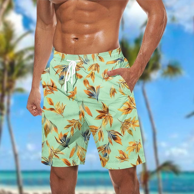 Yieetim Summer High Stretch Drawstring Swim Shorts For Mens,Quickly Dry Hawaiian Board Shorts For Surfing, Breathable Fits Print Beach Shorts With Pocket XXL