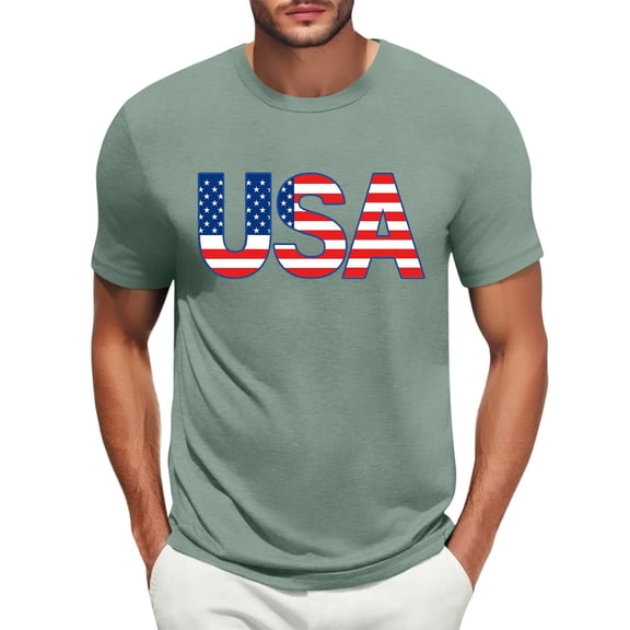 Men's Patriotic Graphic Crewneck Sweatshirt, Soft Fleece Lining with Independence Day Theme for Casual Lounging ,Army Green L