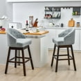 thumbnail image 2 of Costway Set of 2 Swivel Bar Stools Tufted Bar Height Pub Chairs with Rubber Wood Legs Grey, 2 of 9