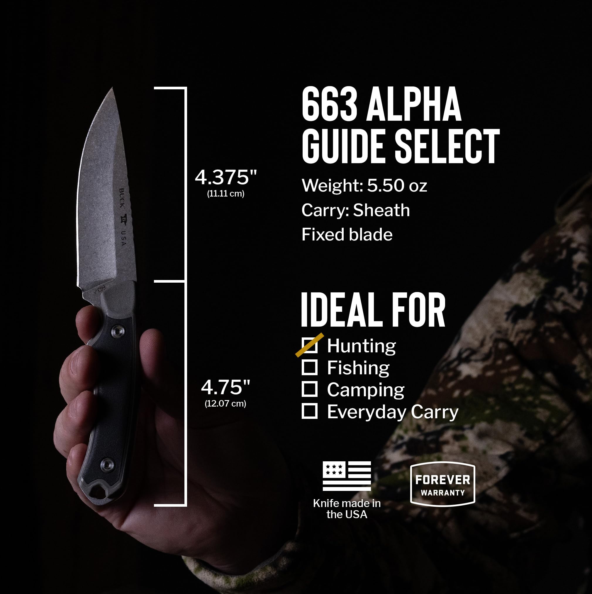 Buck Knives 663 Alpha Guide Select Fixed Blade Hunting Knife with 420HC Steel, Gray