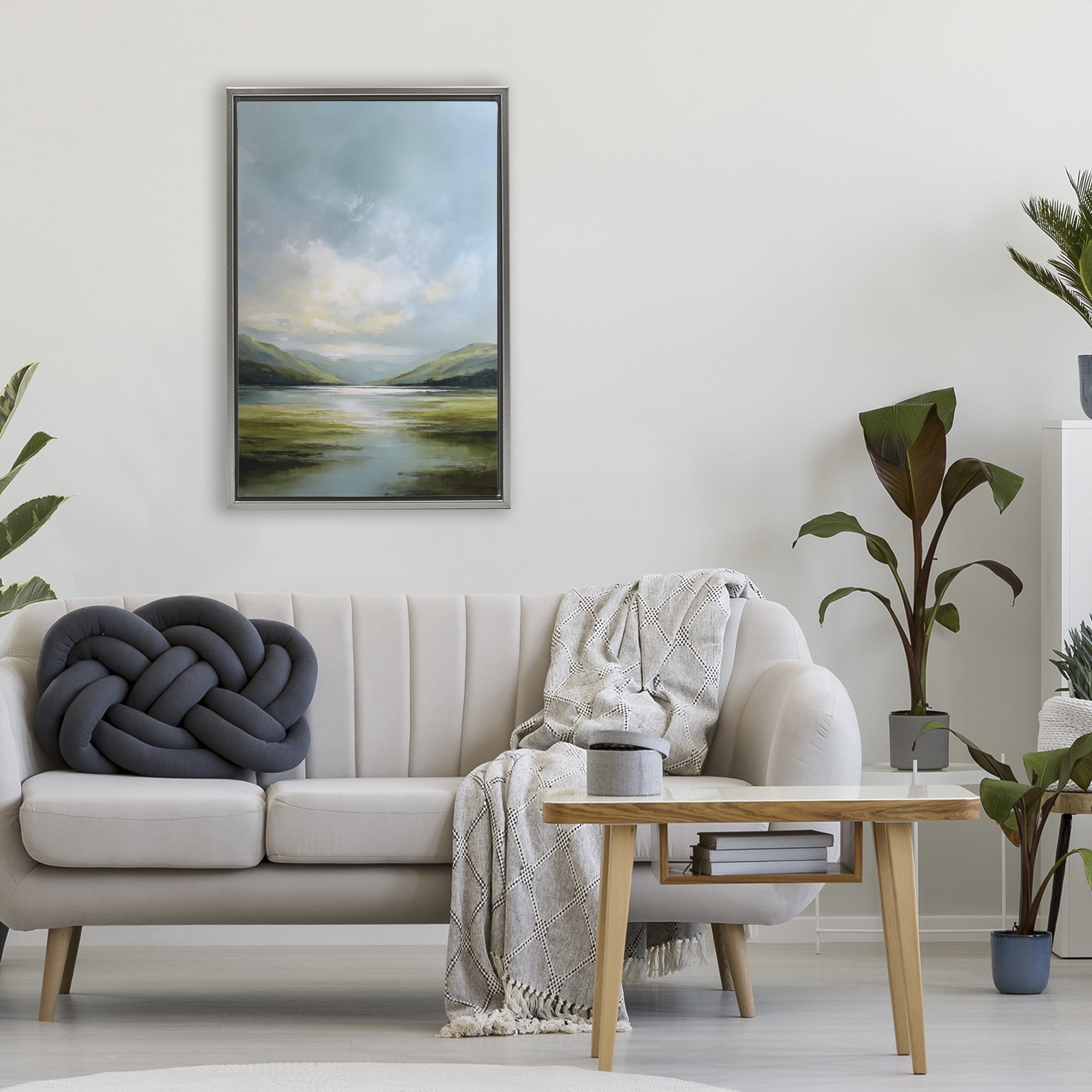 Stupell Industries Here Comes Sun over Valley Gray Framed Floater Canvas Wall Art, design by Petal Prints Design
