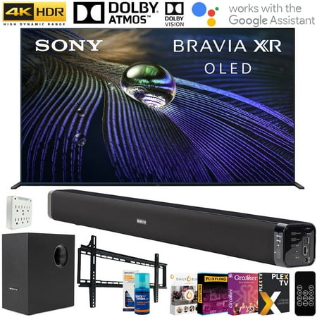 Sony XR55A90J 55-inch OLED 4K HDR Ultra Smart TV (2021 Model) Bundle with Deco Gear Soundbar with Subwoofer, Wall Mount, 6-Outlet Surge Adapter, Screen Cleaner and TV Essentials 2020 Digital Download