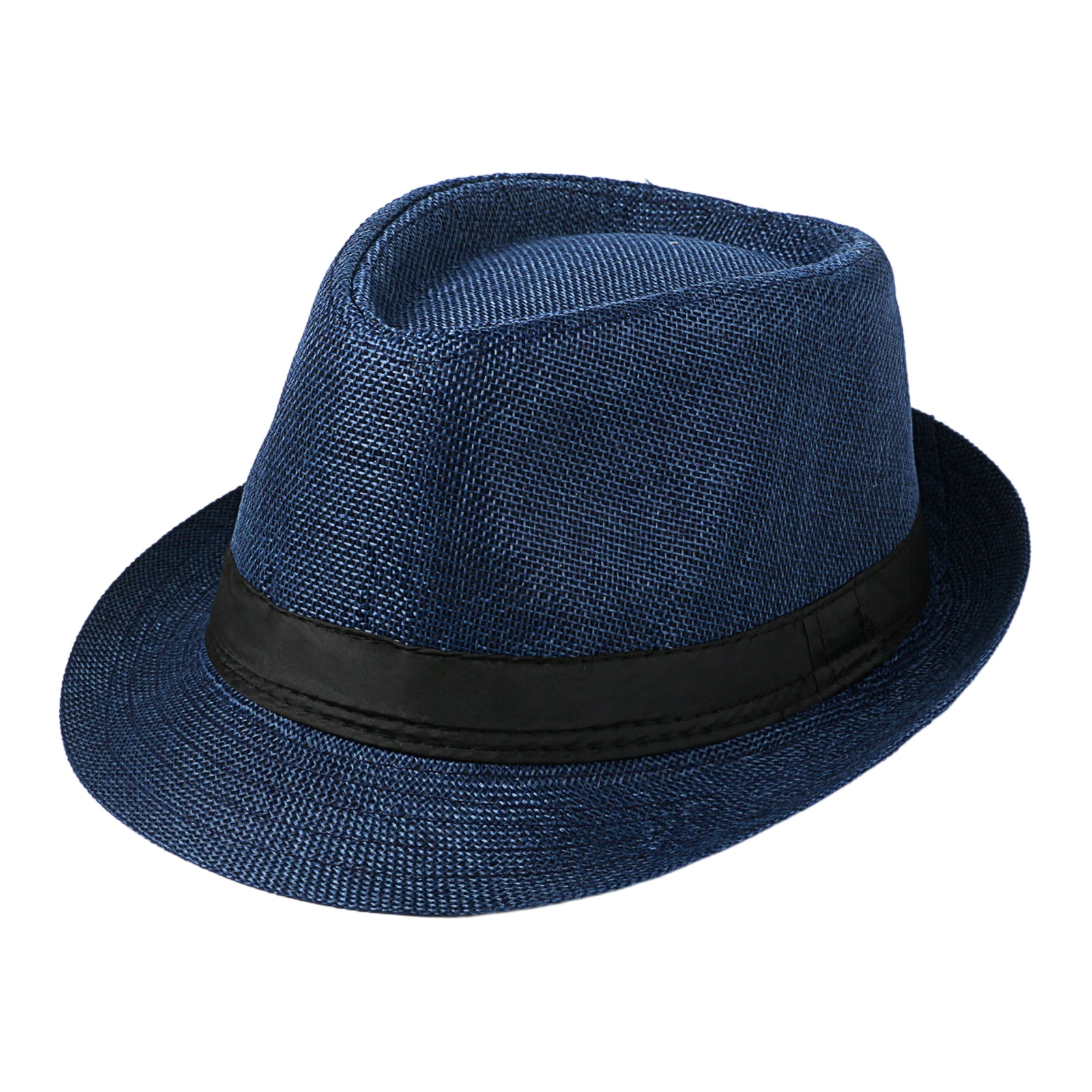Mens Brown Two Tone Wide Brim Straw Fedora Hat by Montique  MEN\'S  CAROLINA BLUE Two-tone Pinch Hat  2.5  INCH Wide Brim Straw Fedora H-87 display picture 1