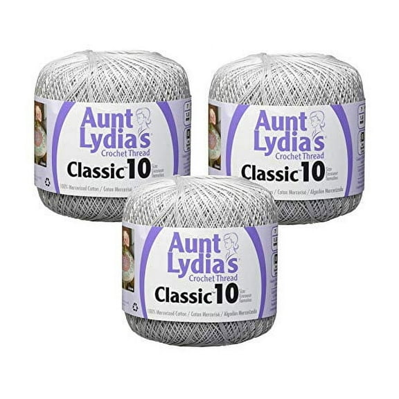 Aunt Lydia's Bulk Buy Crochet Cotton Classic Crochet Thread Size 10 (3-Pack) Silver 154-435