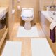 thumbnail image 3 of Juego de alfombras de baño de color rosa a rayas, 3 piezas, ultra suaves, antideslizantes, de chenilla, alfombrillas de baño absorbentes de felpa para baño, dormitorio, cocina, 3 of 5