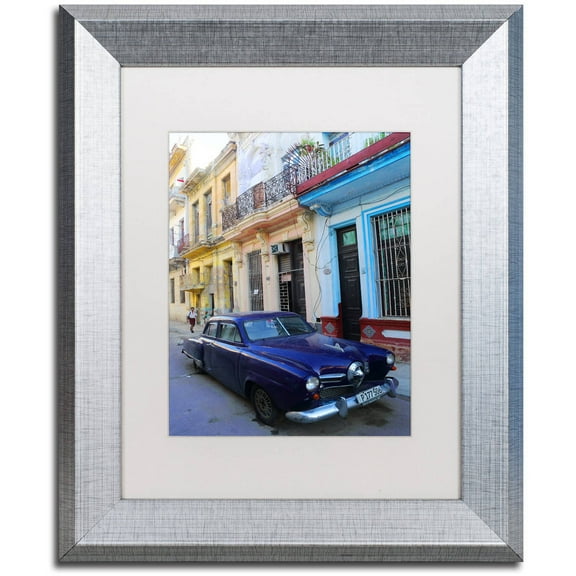 Trademark Fine Art 'Vatage Blue Studebaker in Havana' Canvas Art by Masters Fine Art, White Matte, Silver Frame