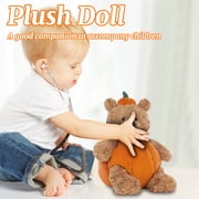 Yashow Halloween Plush Toys 13.78x11.81 Inch, Extra Soft Pumpkin Stuffed Animal Bear Plushie, Festive Holiday Gifts for Kids Boys Girls, Autumn Home Decor, Brown