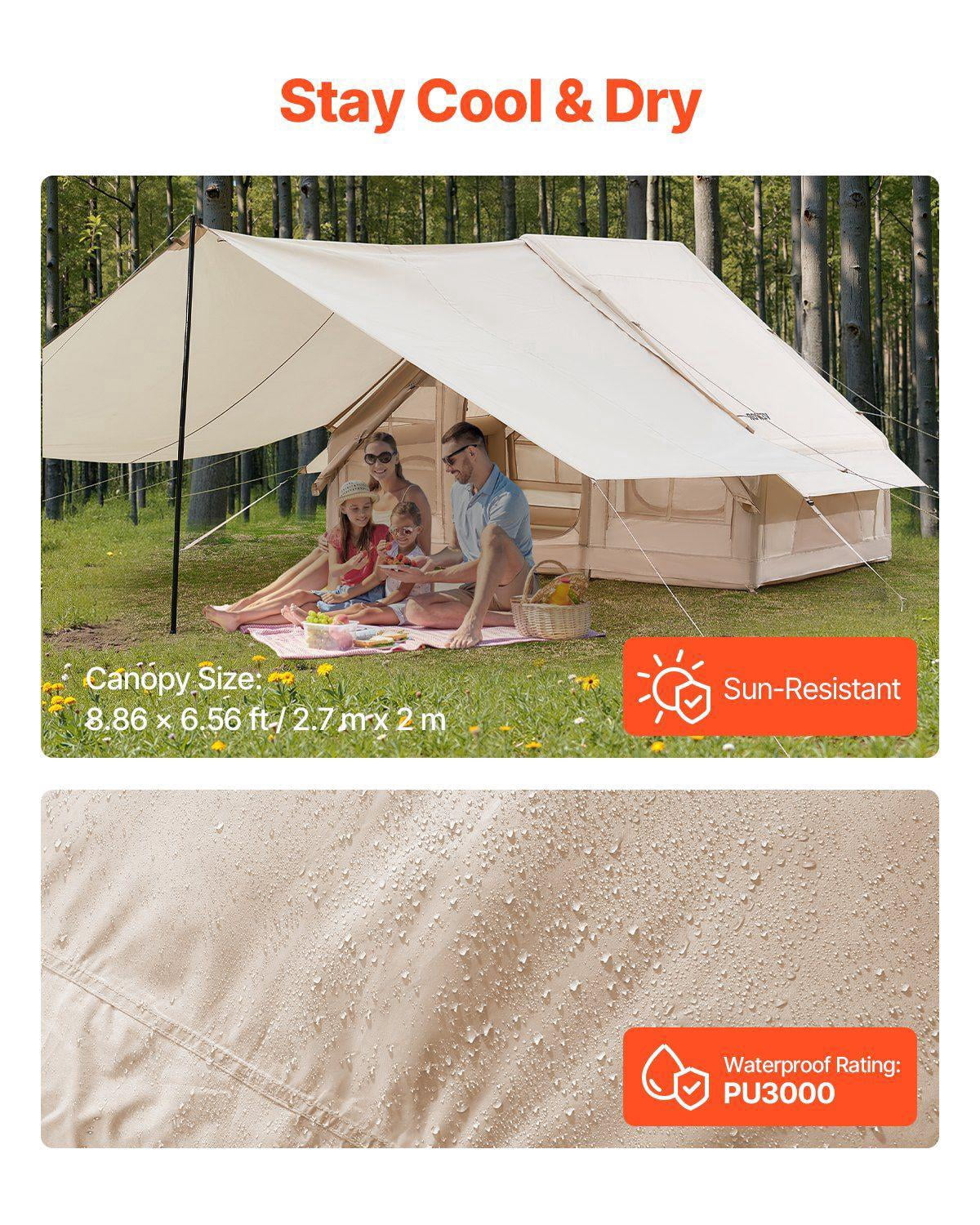 Inflatable 3-5 Person 4-Season Camping Tent – Easy Setup with Hand Pump – 300D Oxford Canopy, Stove Jack, 2 Doors & 2 Mesh Windows – Includes Storage Bag
