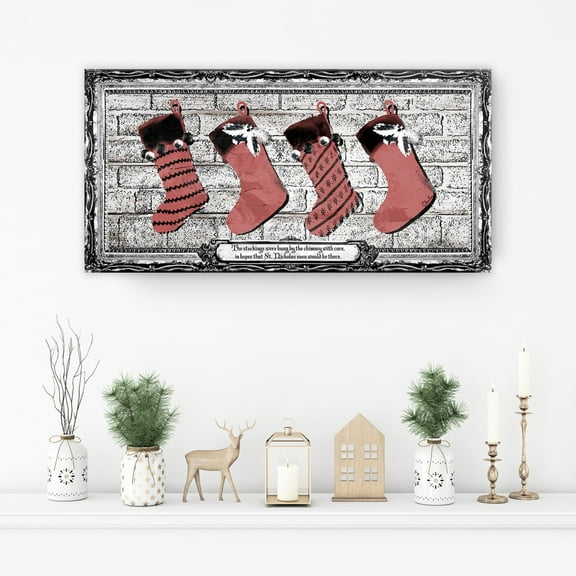 Crafted Creations Stockings Christmas Canvas Framed Wall Art - 12" x 24"
