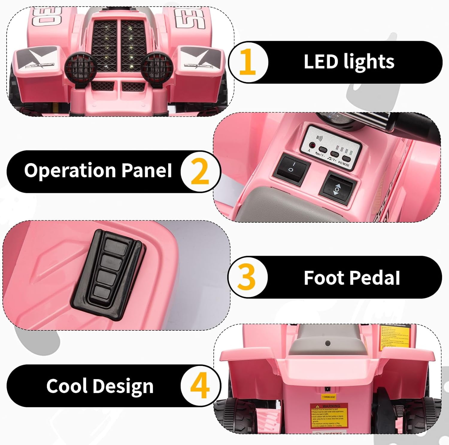 Trilenars 6V Ride On Car in Pink with Push-Button Accelerator,Pink