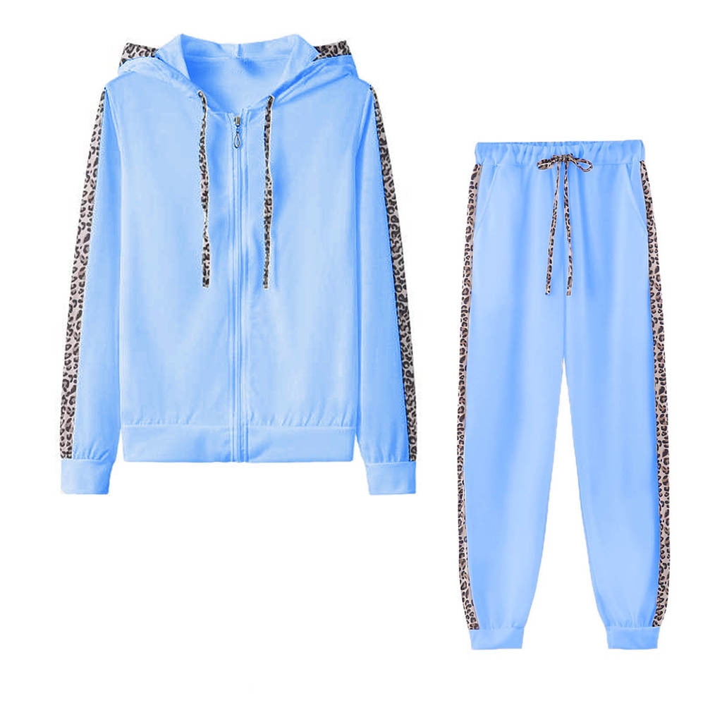 Womens Plus Size Sweatsuits Sets S-5X Zip-Up Hoodie Long Sleeve Sweatshirts Jackets Joggers Pants 2 Piece Leopard Printed Tracksuits Outfits
