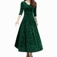 thumbnail image 3 of RYKJLWY Spring Dresses for Women 2024 Trendy formal V Neck Prom Gown for Women Elegant Gown 3/4 Sleeve Maxi Dress Empire Waist Bridesmaid Wedding Charming Dress Women Velvet Party Dress (Green,L), 3 of 9