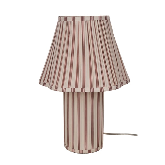 Beautiful 19 in Cabana Stripe Fabric Table Lamp with Scalloped Shade, Brown and Arctic White