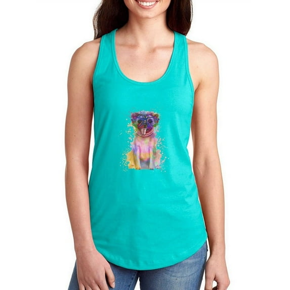 Colorful Pug Splash Art Racerback Tank Women -Fab Funky Designs, Female Medium