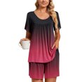 thumbnail image 2 of IROINNID 2PC Pajamas Set for Women Loose Short Sleeve Shirts with Comfy Shorts Gradient Sleepwear Pajamas Sets,Burgundy, 2 of 7