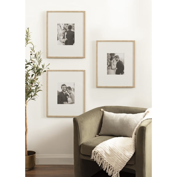 Kate and Laurel Gallery Rectangle Picture Frame Set of 3, 16 x 20 matted to 8 x 10, Natural, Modern Three-Piece Photo Frame Set for Gallery Wall Decor in Living Room Wall Display