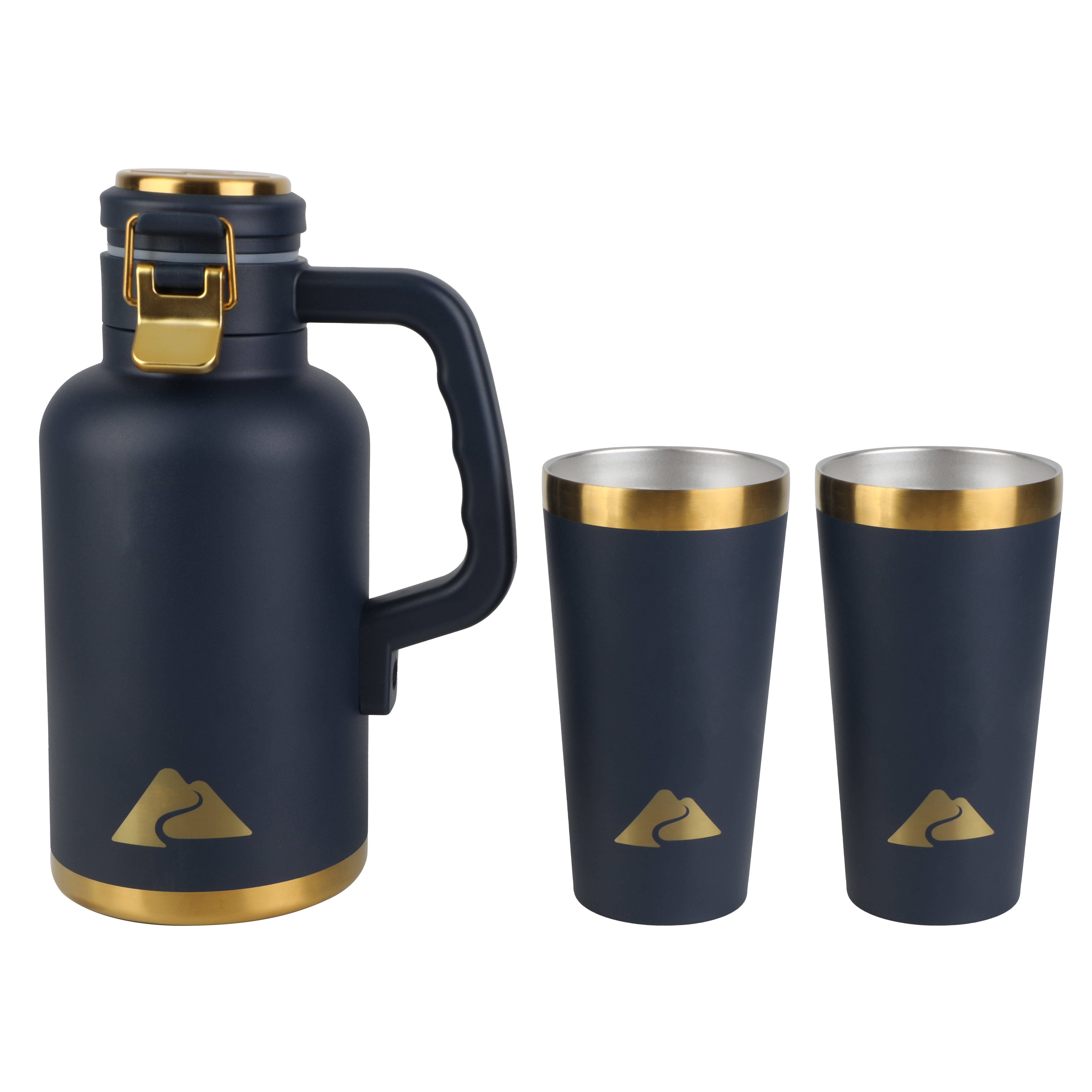 Ozark Trail 16oz Stainless Steel Pint Tumbler and 48oz Insulated Growler Set, Navy