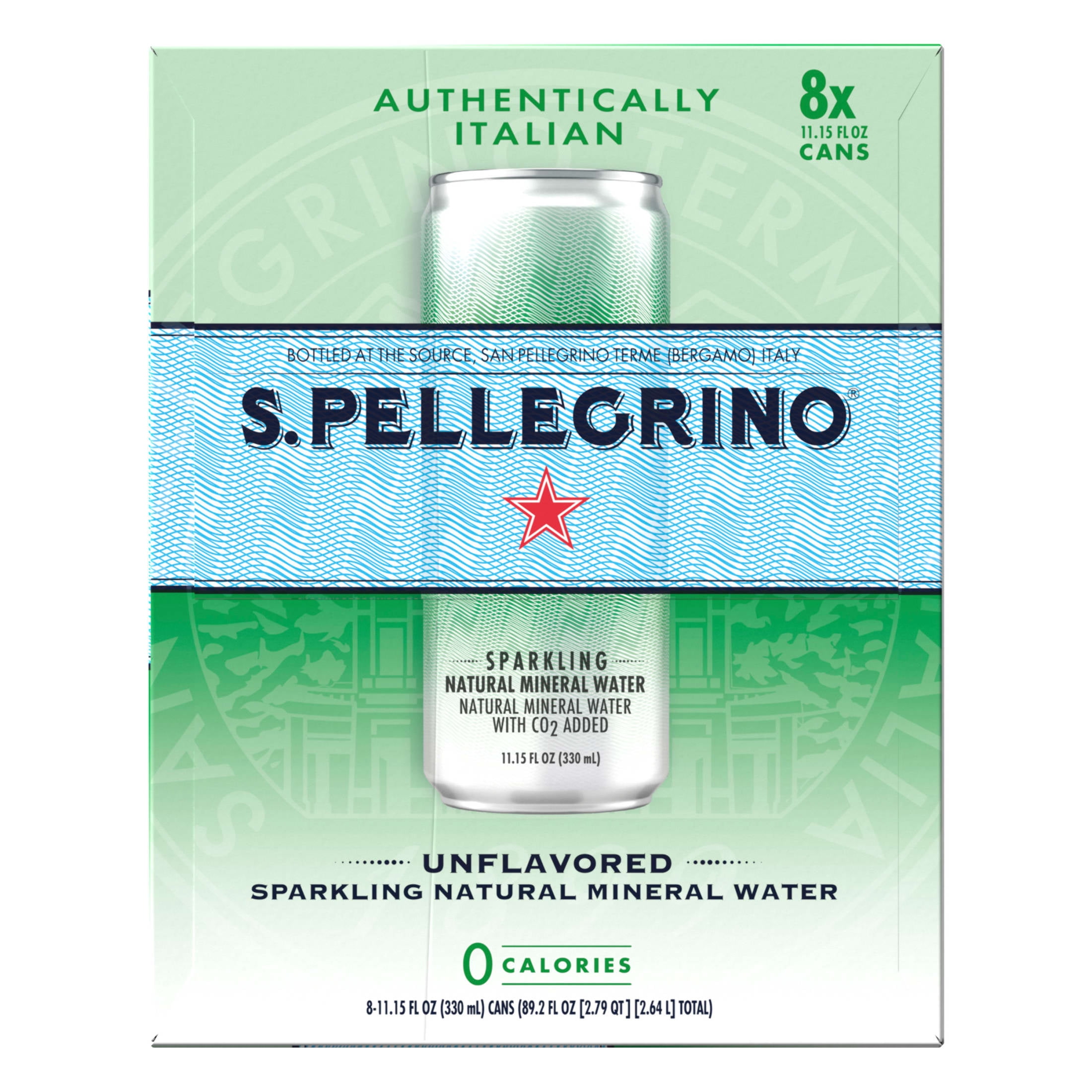 S.Pellegrino Sparkling Natural Unflavored Mineral Water, 89.2 fl oz, 8 Pack Cans