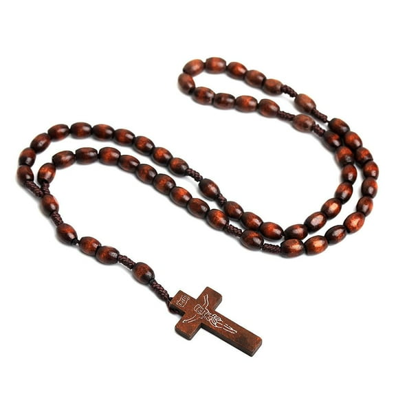 Beads Cross Pendant Necklace For Women Men Catholic Christ Religious Jesus Rosary Jewelry Gift