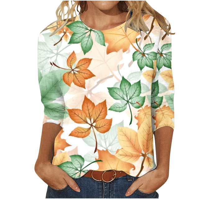 HKEJIAOI Blouse pour Femmes 3/4 Manches Imprimé Floral Col Rond 3XL Summer Tops
