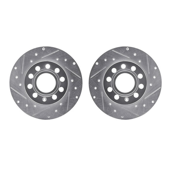 Dynamic Friction Company Rear Brake Rotors-Drilled and Slotted-Silver 7002-74041