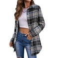 thumbnail image 2 of Seyurigaoka Women Plaid Shirt, Button-down Color Block Long Sleeve Lapel Shacket, 2 of 9