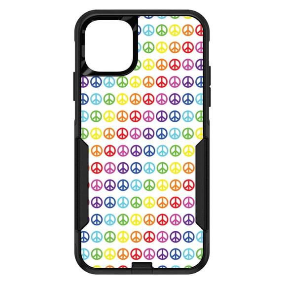 DistinctInk Custom SKIN / DECAL compatible with OtterBox Commuter for iPhone 11 Pro (5.8" Screen) - White Rainbow Peace Signs