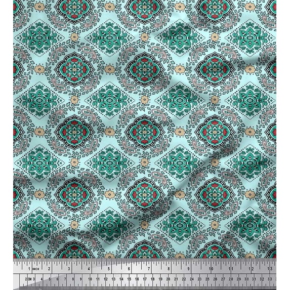 Soimoi Velvet Fabric Geometric,Paisley & Mandala Artistic Print Sewing Fabric Yard 58 Inch Wide