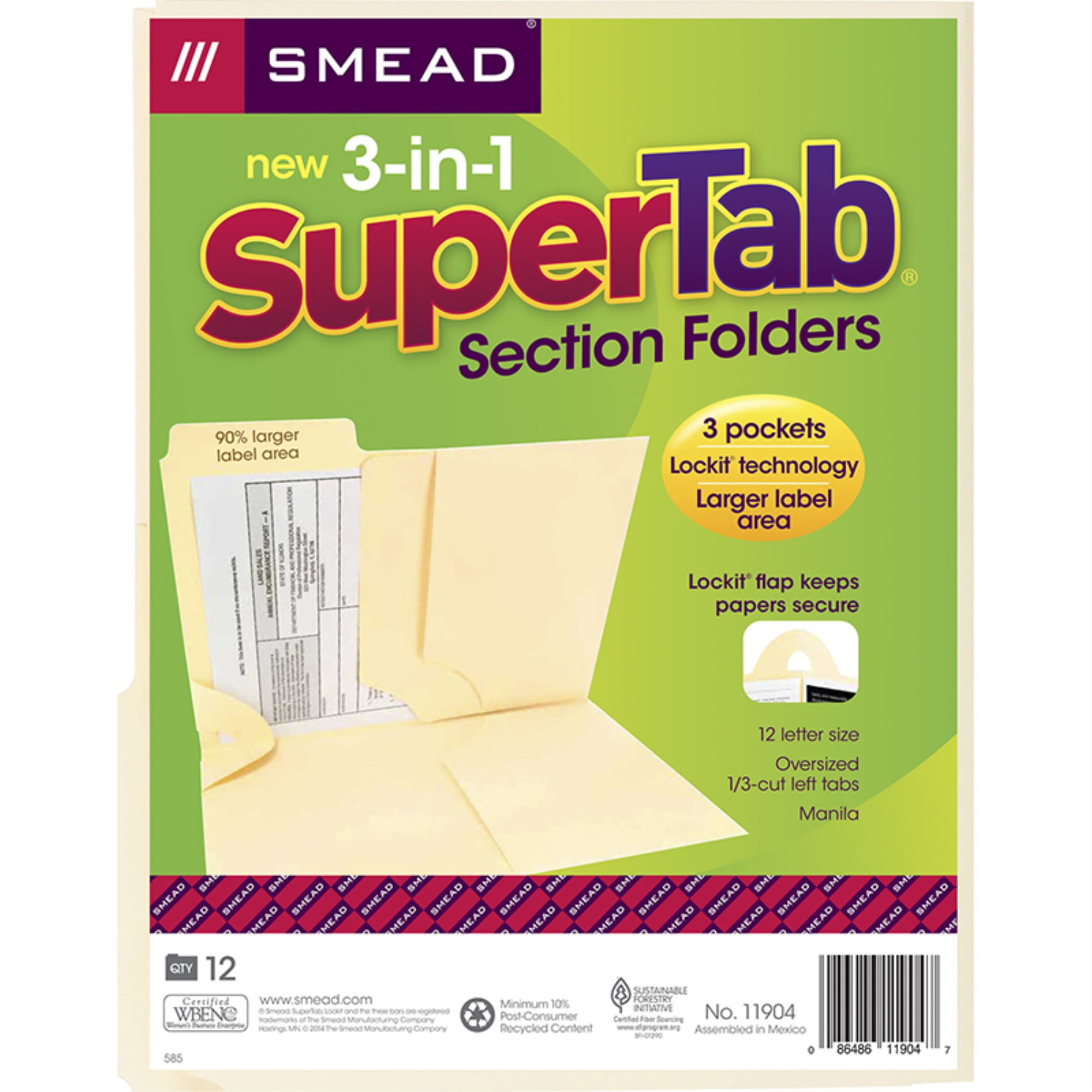 Legal Size Manila Smead SuperTab File Folder 100 Per B Oversized 1/3-Cut Tab