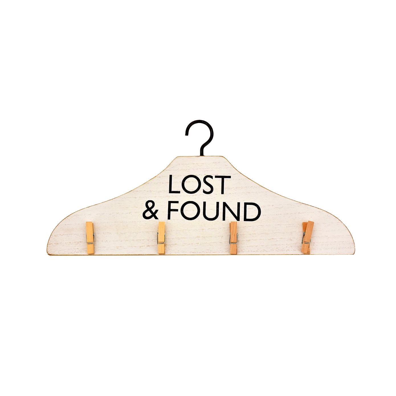 Parisloft Lost&Found Wood Laundry Sign with 4 Clips, Famrhouse Style Sock Holder, White