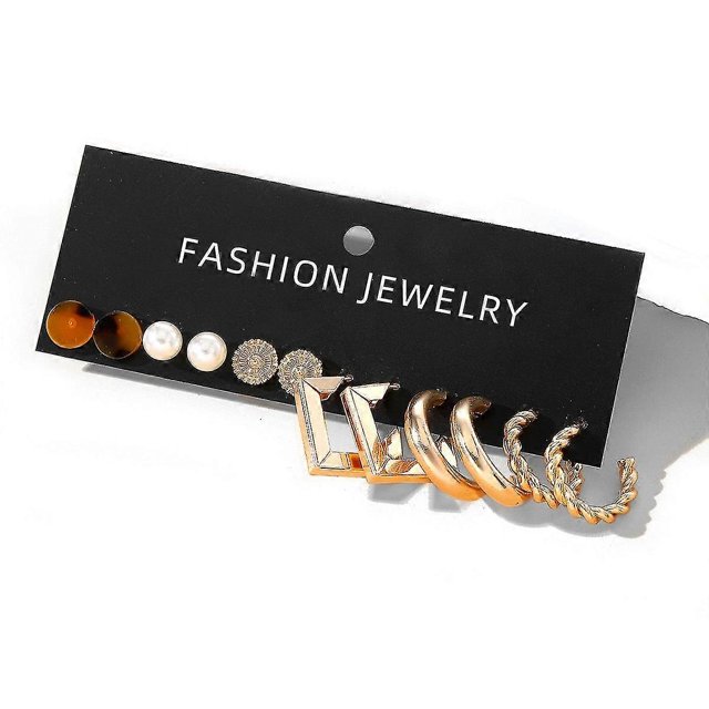 Women earring girl stud ear drop set pearl bohemian geometric crystal heart stud----H11-1256-04--Product code 84179 H11-1256-04