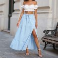 thumbnail image 4 of RFQWOVSR Women Flowing A-Line Maxi Skirt Slit Tie Waist Solid Color Elastic Waistband Lightweight Boho Summer Beach Casual XXXL, 4 of 6