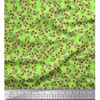 Soimoi Japan Crepe Satin Fabric Leaves & Strawberry Fruits Printed Craft Fabric by The Yard 42 Inch Wide