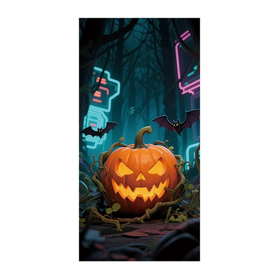 BingTong Happy Halloween Door Cover For Halloween Door Decor, Large Fabric Halloween Party Decor Window Door Cover For Front Door Decoration Party Supplies Indoor Outdoor 35*71In A