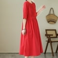 thumbnail image 4 of Efsteb Cotton Linen Dresses for Women Short Sleeve Summer Midi Dress with Pockets Casual Crew Neck Pleated Front Drawstring Tie Waist Vacation Dresses (Red,XXL), 4 of 9
