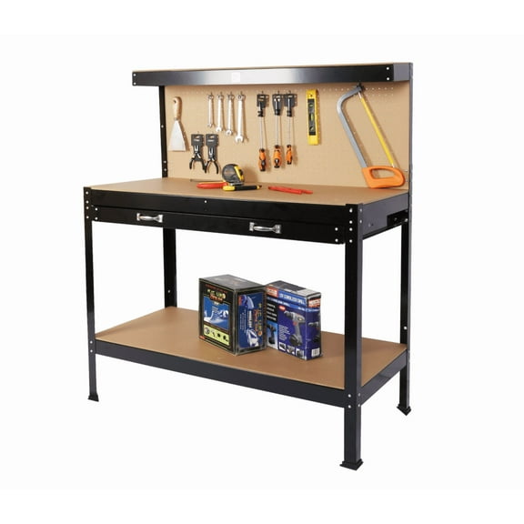 Wood Work Bench 115cm, Brand New High Quality with Steel Frame & Storage