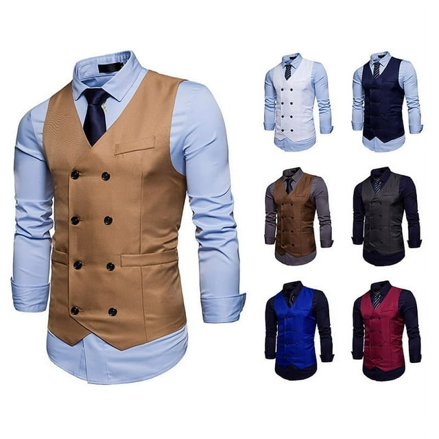 Chaleco de traje casual de doble botonadura para hombre, chaleco de moda de talla europea para hombre