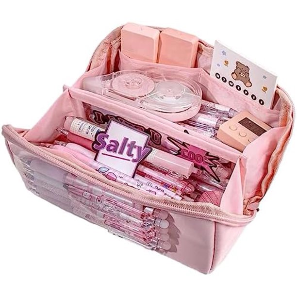 Estuche AuraGlor de gran capacidad con 8 compartimentos, estuche grande para lápices, organizador, almacenamiento sencillo, papelería estética, cosméticos para adultos, hombres y mujeres, artículos