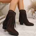 thumbnail image 5 of Roncen Women's Winter Casual Retro Suede Mid-Calf Boots - Solid Color Pointed Toe with Studded Rivets and Fringe Details, Chunky Block Heel Mid Height for Stylish Comfort, 5 of 8