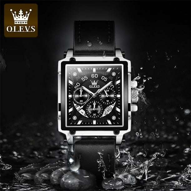 Mens square watch with leather band deals