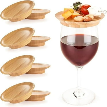 Reusable Wooden Wine Glass Lids, Coasters, and Covers Set of 4