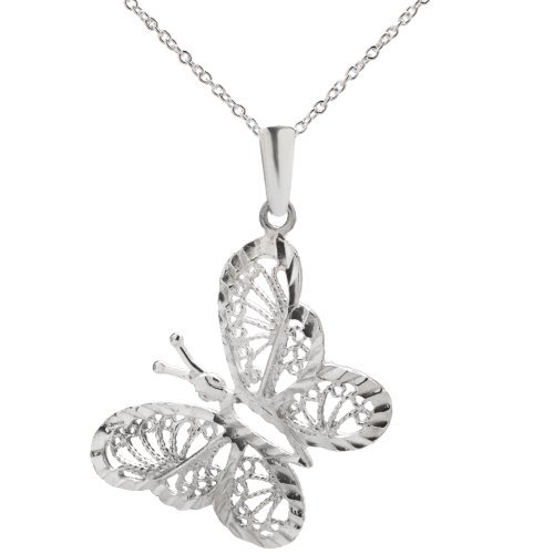 Collier Pendentif Papillon en Argent Sterling Filigrane, 18 Pouces