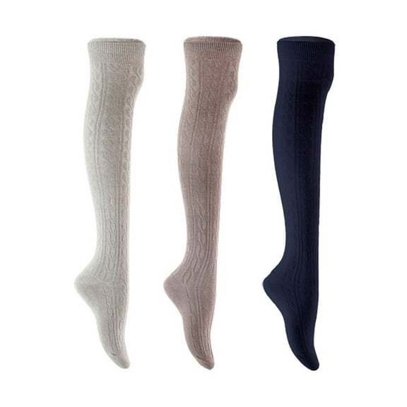 Lian LifeStyle Women's 3 Pair Adorable Comfortable Soft Thigh High Over Knee High Cotton Socks Size 6-9 L1024 Light Grey,Dark Grey,Navy