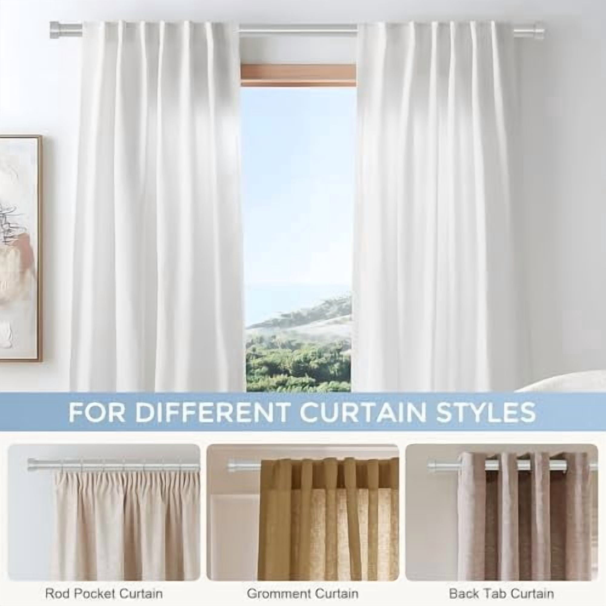 Silver Curtain Rods for Windows 36 to 176 Inch(3-14 Feet),1" Diameter Rods with Modern Style End Cap Finials,Size:36-176 Inch