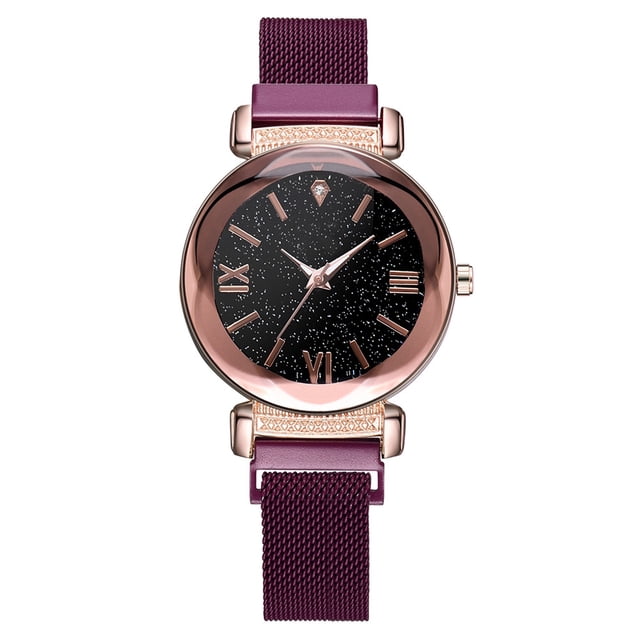 Reloj de cuarzo informal para mujer con esfera redonda y correa de aleación de moda (púrpura)