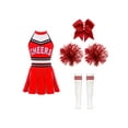thumbnail image 1 of Xnihocha Girls Classic Cheerleading Team Uniform Mesh Splice Crop Top with Pleated Boxer Skirts Rooter Stage Suit B Red 10, 1 of 5