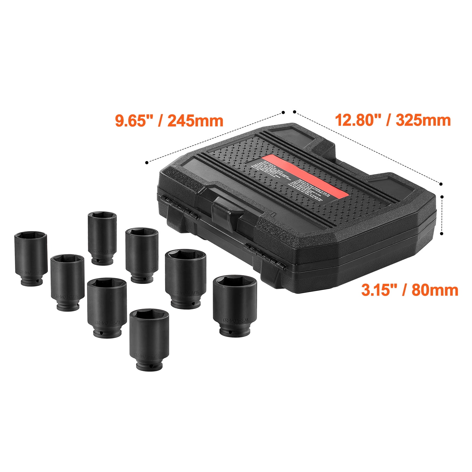 KFFKFF Axle Nut Impact Socket Set, 1/2" Drive, 12-Point Deep Metric 8-Piece Spindle Nut Socket Kit, CR-MO Heat-Treated Large Socket Set with Storage Case for Auto Repair and Axle Nut Installation