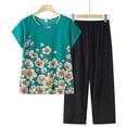 thumbnail image 1 of Georges Ensembles 2 Pcs pour Femmes Été Ensemble d'Été pour Femmes en Coton et Lin Deux Pièces Manches Courtes Col Rond Hauts Imprimés Ensemble Pantalon, 1 of 3